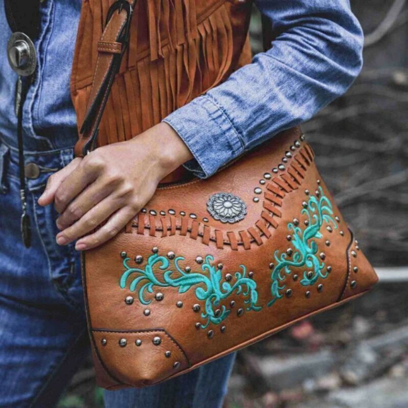 Celela Women Bag Handbag Embroidered Studs Stitch Shoulder Crossbody Bags Wallet