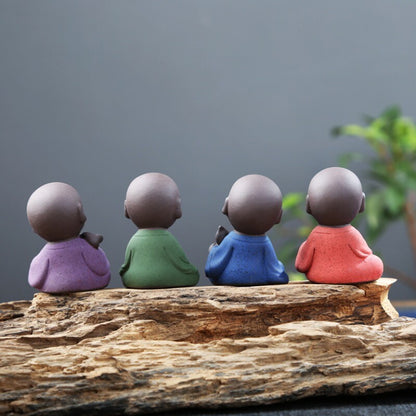 1X Mini Handicraft Buddha Statue Monk Statuette Figurine Ceramic Ornaments Decor