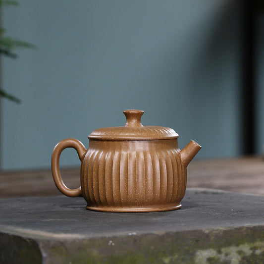 4.5"China Yixing Zisha Pottery Duan Clay 200ML Muscle Grain Kung Fu Teapot 筋纹德钟