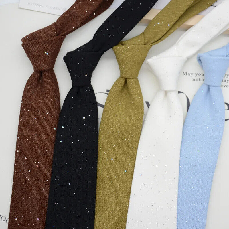 Men Neckties 8cm Width Shiny Linen Cotton Solid Sequin Women Neckwear Casual Tie