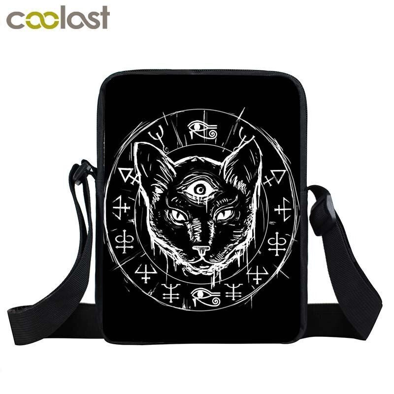 Witch Black Cat Messenger Bag Clutch Canvas Crossbody Shoulder Bags Travel Small