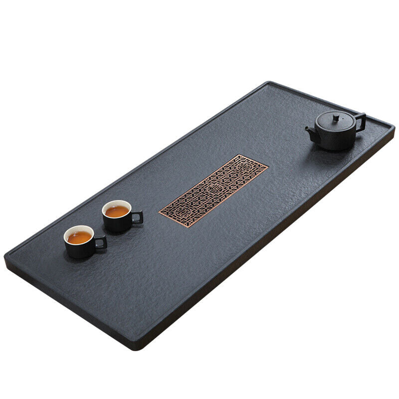 weighted tea tray water draining tea table rectangle black stone tea boat China