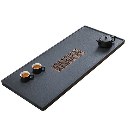 weighted tea tray water draining tea table rectangle black stone tea boat China