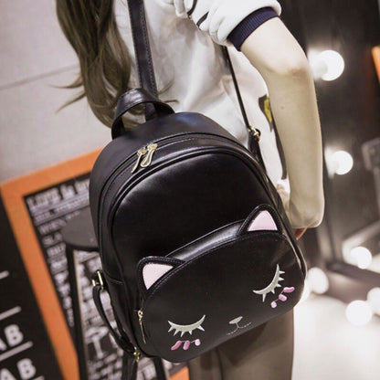 Small Black Backpack Traveling Backpack Women Synthetic Leather Shoulder Bag 1PC