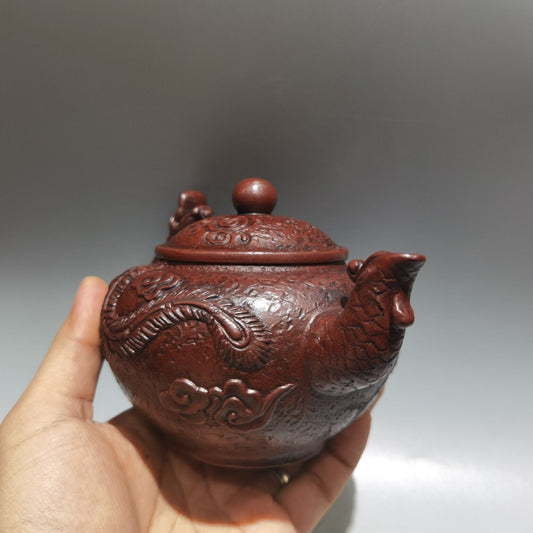 vintage chinese yixing purple clay teapot zisha ceremony carving Collectible art