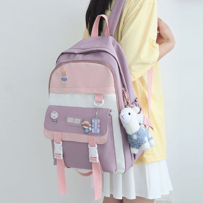 Polyester Oxford Backpack Travel Bag Waterproof Purse 30*12*42 CM Patchwork Pink