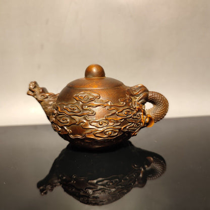 Chinese vintage Boxwood Carved dragon statue Teapot hobbies interests mahjong