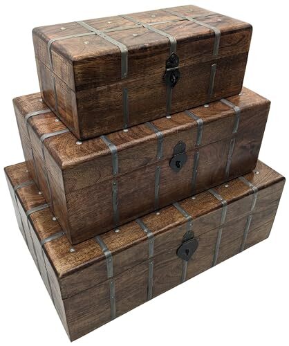 3 Set (S,M & L) Nesting Wooden Pirate Treasure Chests, Hinges & Clasps for locks
