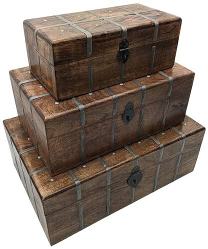 3 Set (S,M & L) Nesting Wooden Pirate Treasure Chests, Hinges & Clasps for locks