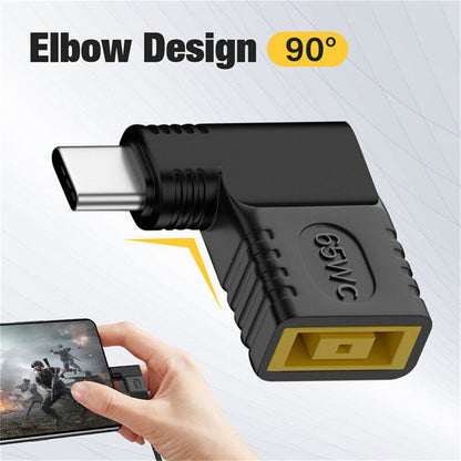 Elbow 65W USB C Type C To Power Charger Adapter Square Connector Part For Lenovo