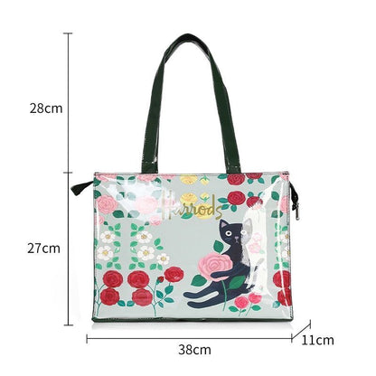 PVC Reusable Shopping Bag Flower Print Waterproof Handbag Shoulder Bags Leisure