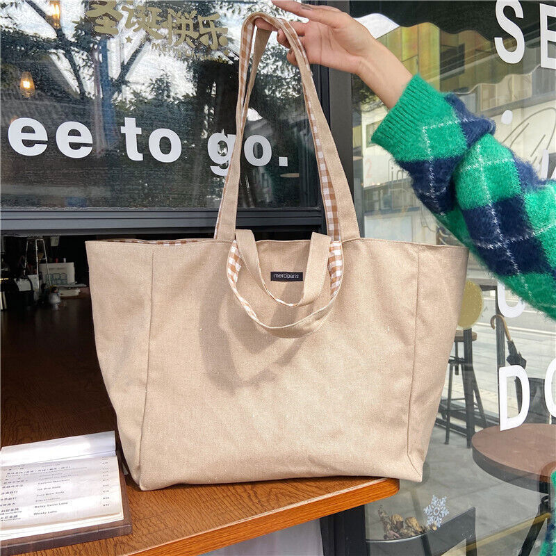 Canvas Bags Women Shoulder Totes Bag Handbags Girls Plaid Shopper Bags