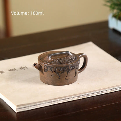 Full Handmade Tea Pot Hand Carved Real Yixing Zisha Clay Master Pot Big Mouth