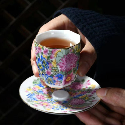 Fat Mutton Jade Porcelain Tea Pot Ball Shaped Infuser Tea Cup Saucer Colorful
