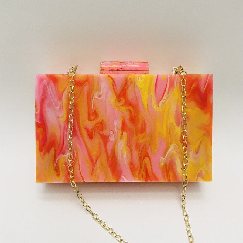 Marble Pearl Evening Handbag Clutch Purses Blue Green Acrylic Bags 18*11*4.5 CM