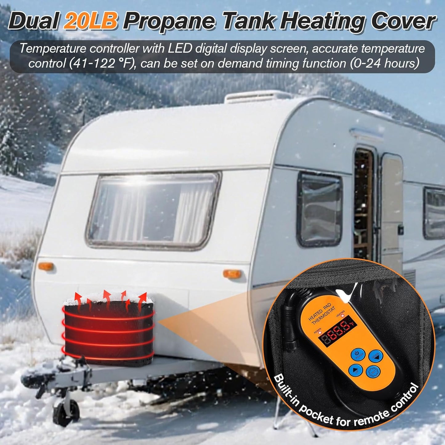 Dual 20LB Propane Tank Heater Blanket Thermostat Control (41-122°F) and Timer Fu