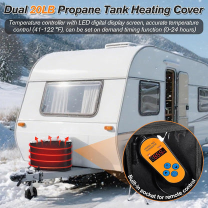 Dual 20LB Propane Tank Heater Blanket Thermostat Control (41-122°F) and Timer Fu