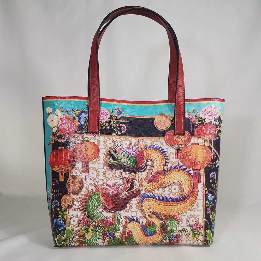 Floral Traveling Shoulder Bag Textured Leather Shopper Large Bag Women Handbags