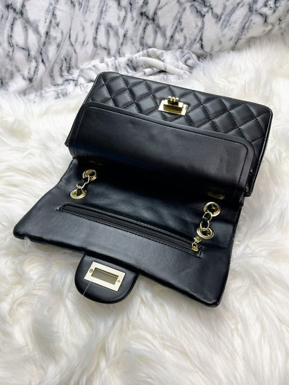 Women Classic Quilted Double Flap Shoulder Crossbody Leather Bag