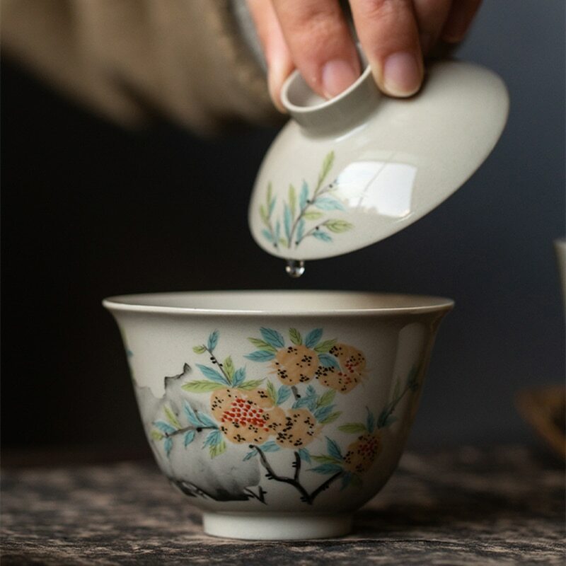 120ml Ceramic Gaiwan Pomegranate Tureen Teaware Chinese Cup Bowl Kung Fu Tea Set