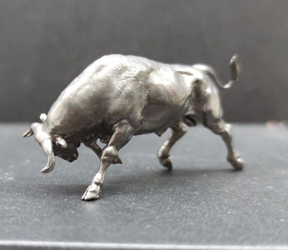 Solid Black Brass Bull Statue Animal Artwork Collection Table Decor