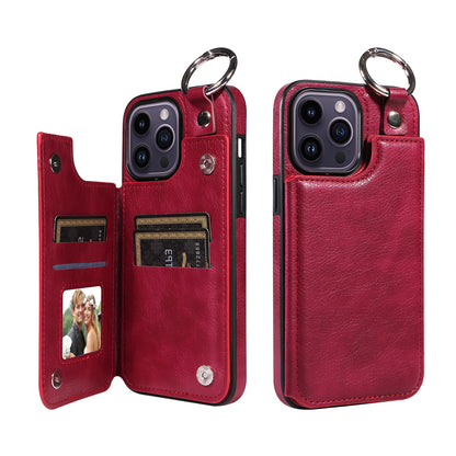 For iPhone 15 14 13 12 11 Pro Max Wallet Case with Card Holder Ring Buckle Cover