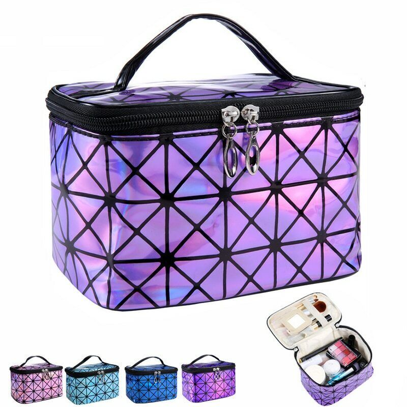 Functional Cosmetic Bag Fashion PU Leather Travel Necessaries Organizer Zipper