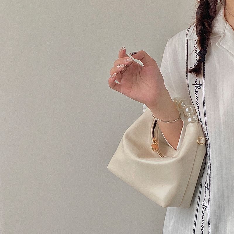 Handbags Shoulder Bag Soft Synthetic Leather Pearls Crossbody Bags 19*11cm White
