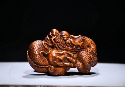 Rare Chinese Collection Hand Carved Boxwood Wood Dragon Statue Hand Piece