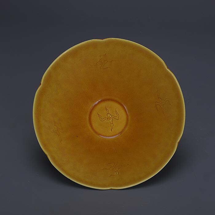 6.5" Collect Chinese Ming Porcelain Yellow Glaze Animal Two Phoenix Douli Bowl