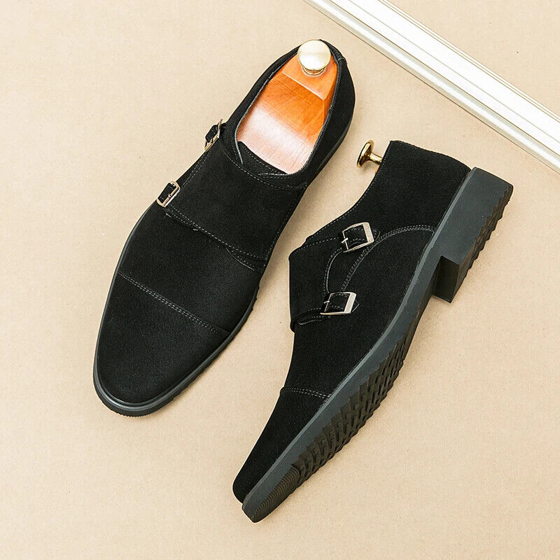 Brown Loafers Shoes Black Square Toe Slip-On Business Men Dress Shoes Size