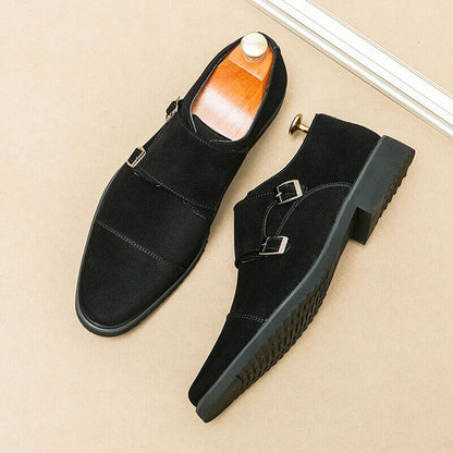 Brown Loafers Shoes Black Square Toe Slip-On Business Men Dress Shoes Size