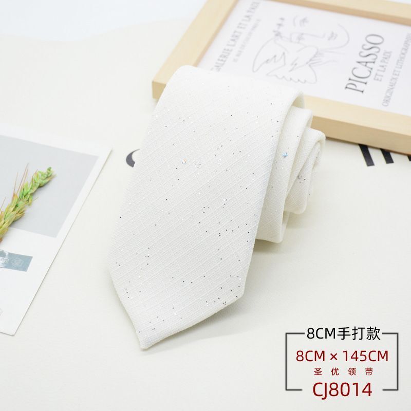 Men Neckties 8cm Width Shiny Linen Cotton Solid Sequin Women Neckwear Casual Tie