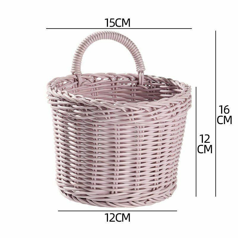 Wall Hanging Vegetable Fruits Storage Baskets Natural Wicker Woven Kitchen Shelf