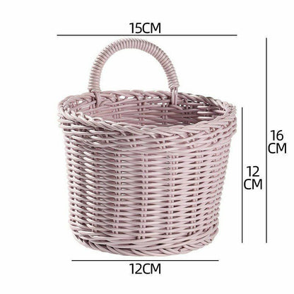 Wall Hanging Vegetable Fruits Storage Baskets Natural Wicker Woven Kitchen Shelf