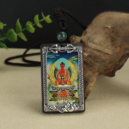 Ebony Thangka Zodiac Buddha Decorative Pendant Tibetan Religious Pendant -