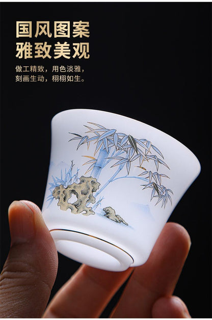 55ml Luxury Ice Jade Porcelain Bamboo Pattern Thin Body Kung Fu Tea Cup