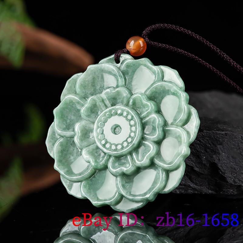Burmese Natural Jade Lotus Pendant Jewelry Necklace Jadeite Green Emerald
