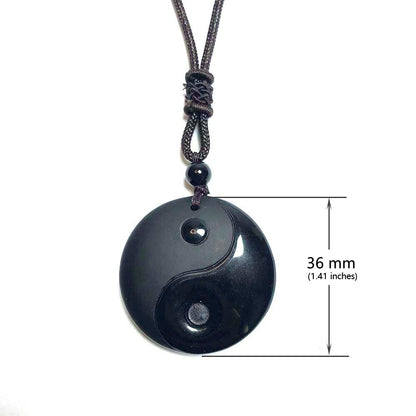 Black Obsidian Yin Yang Necklace Pendant Feng Shui Bagua Necklace Amulet Jewelry