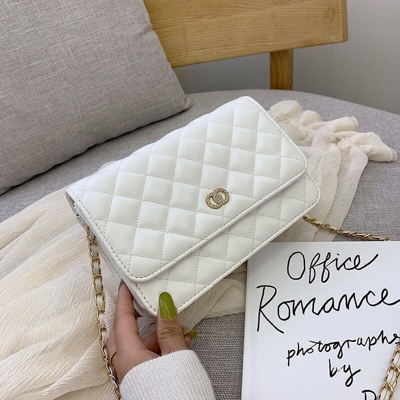 Small Square Bag Leather Shoulder Bag Casual Chain Crossbody Bag Polyester Hasp