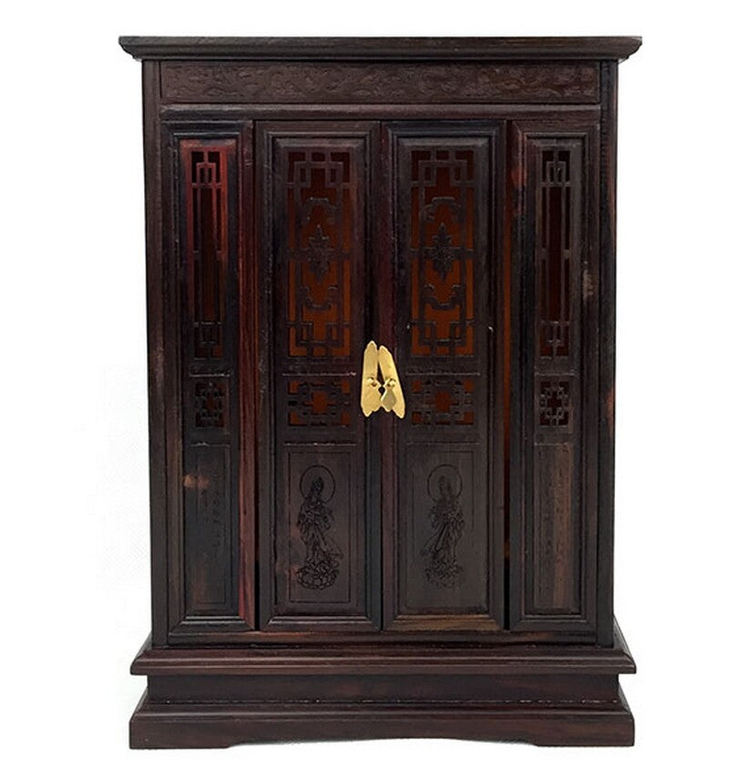 Chinese Rosewood Guan Yin Buddhist Altar Butsudan Shrine God Zen Portable Horse