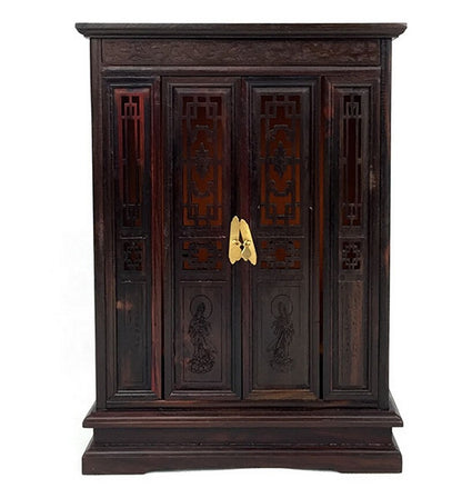 Chinese Rosewood Guan Yin Buddhist Altar Butsudan Shrine God Zen Portable Horse