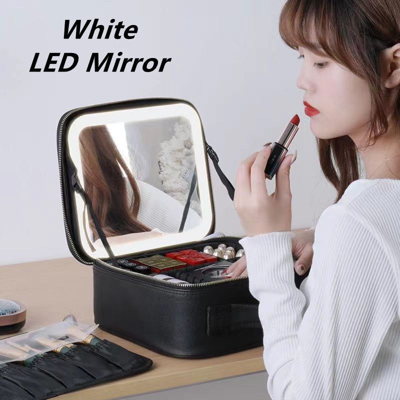 LED Light Cosmetic Bag Mirror Luxury Large Traveling Makeup Purse 26*23*11CM Bag