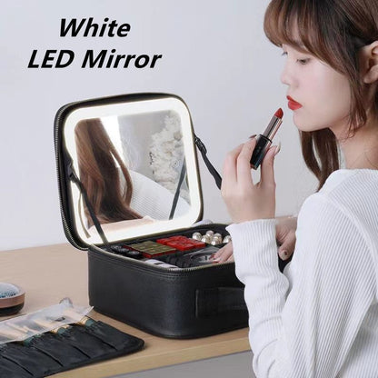 LED Light Cosmetic Bag Mirror Luxury Large Traveling Makeup Purse 26*23*11CM Bag