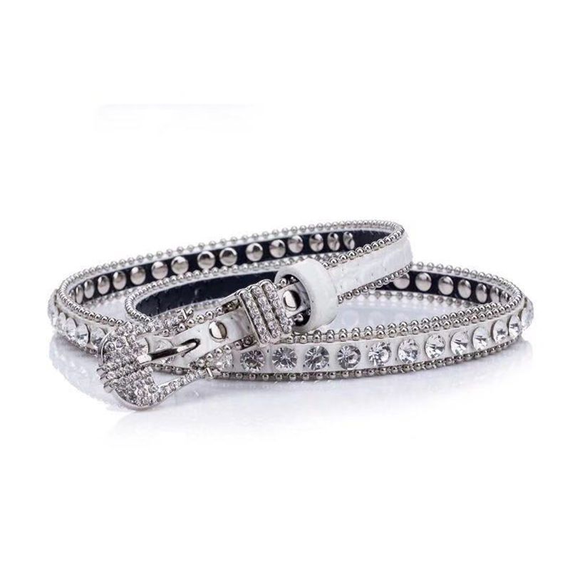 Women Leather Belt Rhinestone Fashion Men Casual Bling Jeans Waistband 110x3.3cm