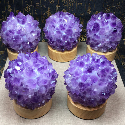 1PC Natural Amethyst light lamp Geode Quartz Cluster Crystal Healing