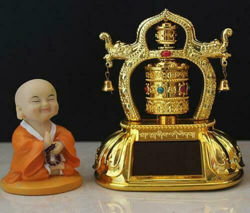 Battery/Solar Prayer Wheel Arch w/ Bells Luck Signs Buddha Mantras OM w/ Gifts