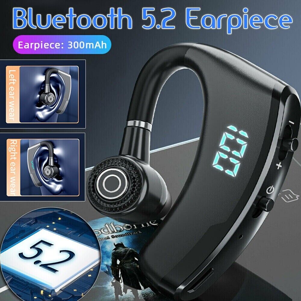 Wireless Bluetooth 5.2 Earpiece Driving Trucker Headset Earbuds Noise Cancelling