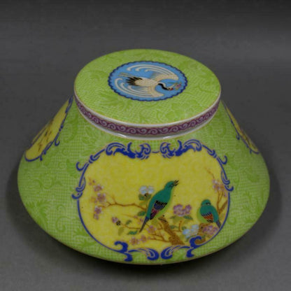 Antique Chinese Qing Yongzheng Porcelain Flower Bird Design Tea Caddy Jar
