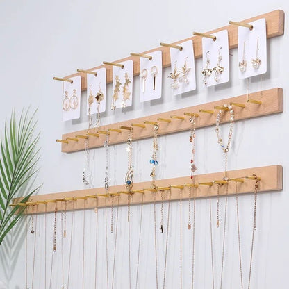 Jewelry Display Necklace Wall Hanging Stands Wood Earring Ring Organizer 30~58cm